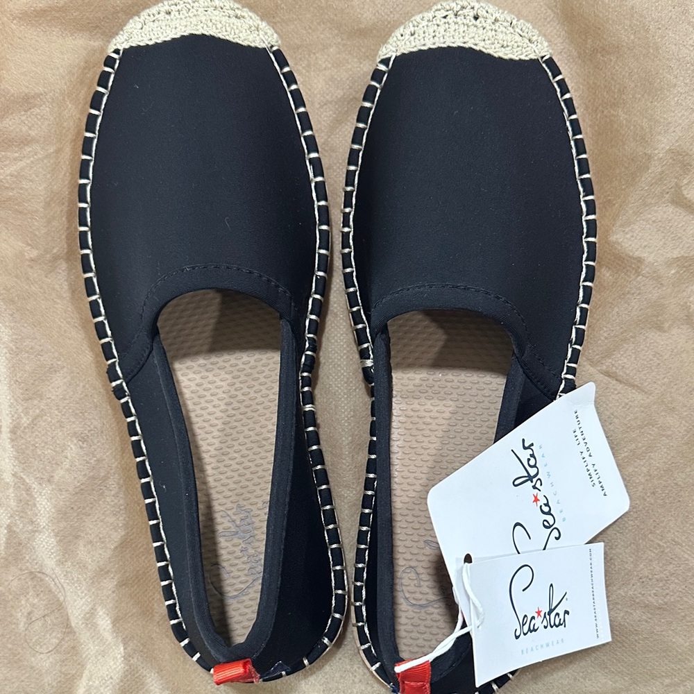 Seastar Black and Cream Espadrille Flats
